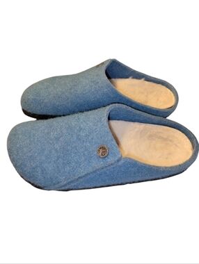 Birkenstock Zermatt Shearling Wool Felt Blue Slipper Clogs Size 6.5-7 US (37) EU